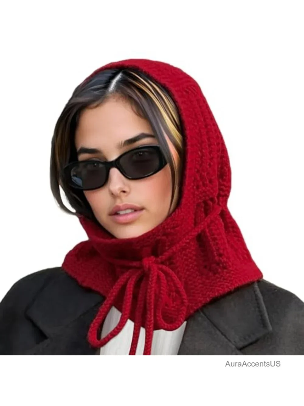 100% Merino Wool Balaclava Women Knit Hooded Scarf Winter